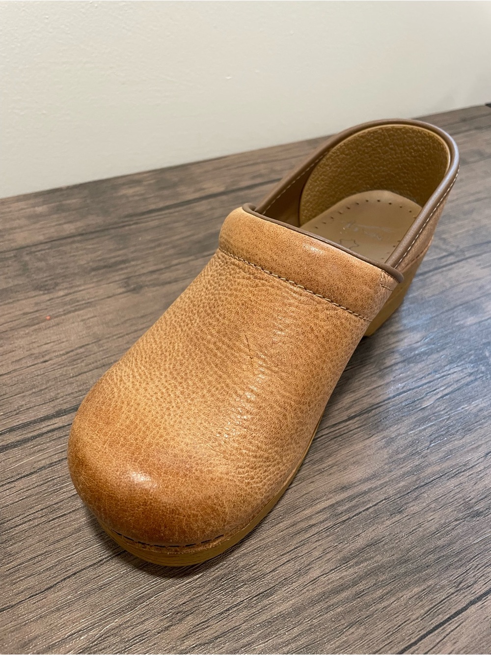 Wide Dansko Women's Slip-On Leather Clog in Honey Tan - Picture 9 of 11